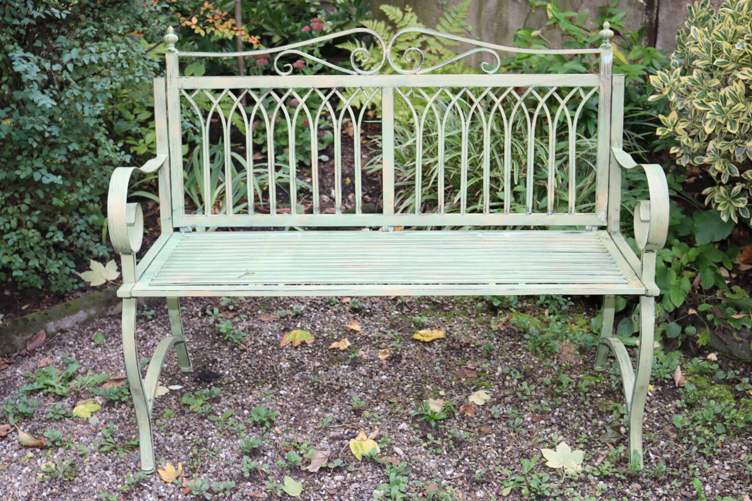 Gartenbank Bank Antik-Stil Garten Metall Eisen grün Gartenmöbel Parkbank 119cm